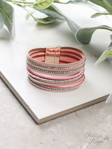 So Many Ways to Sparkle Leather Bracelet, Light Pink - Matarow
