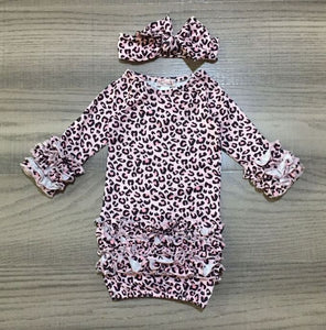 Pink Leopard Baby Gown
