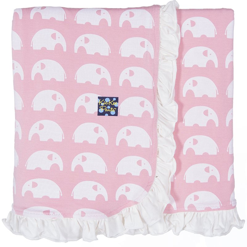 Kickee Print Ruffle Stroller Blanket in Lotus Elephant