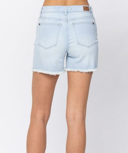 JUDY BLUE HIGH WAIST BLEACH LIGHT CUT OFF SHORTS