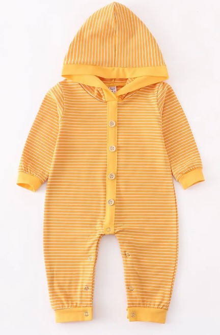 Mustard button down baby hoodie romper