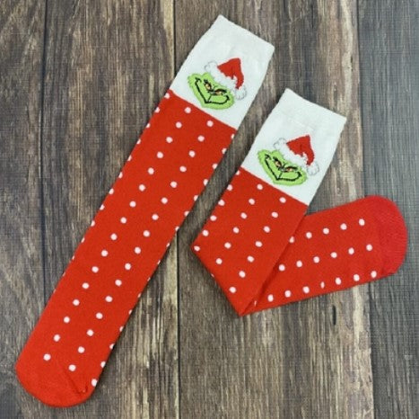 Red & White Polka Dot Grinch Socks
