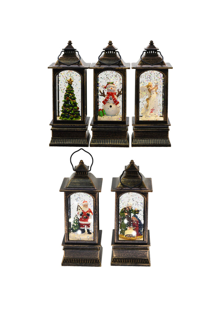 Rustic Brown Small Light-Up Lanterns LED Snow Globe