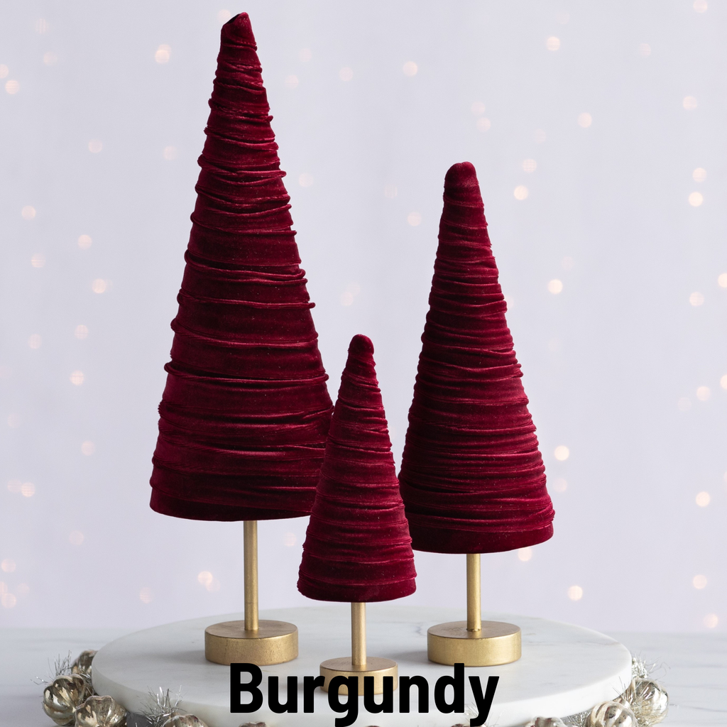 Handmade Pedestal Velvet Trees - Burgundy