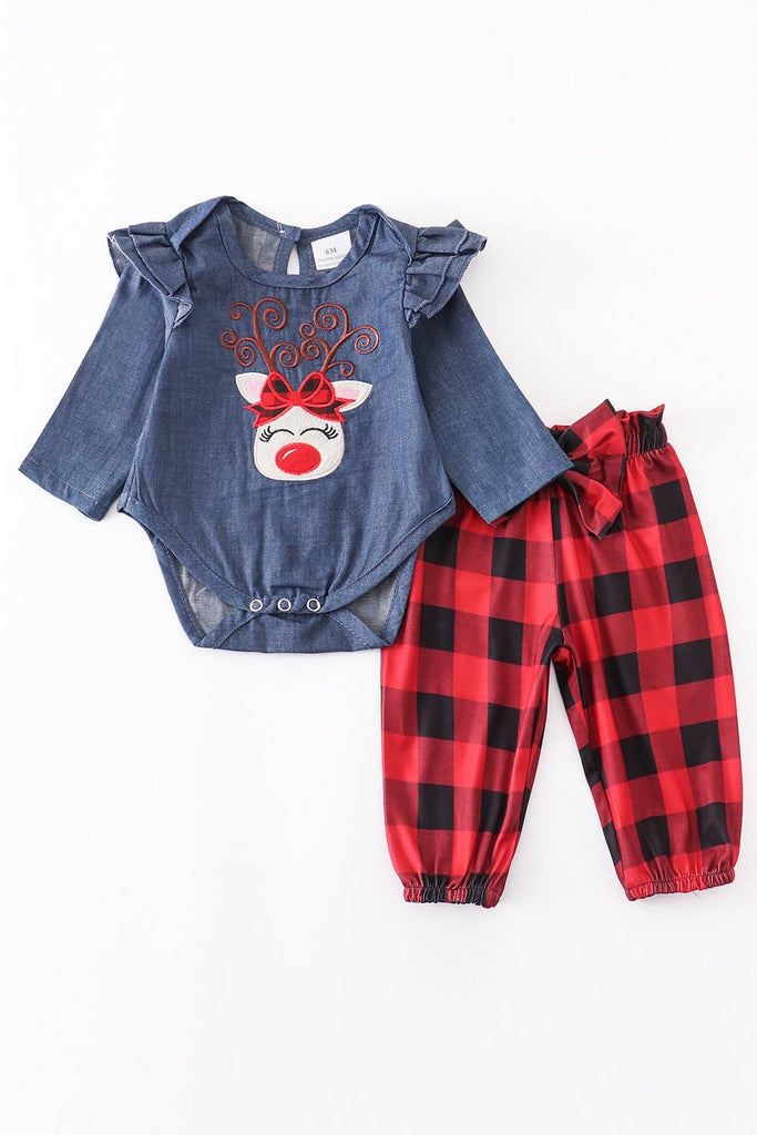 Reindeer applique palid pants baby set