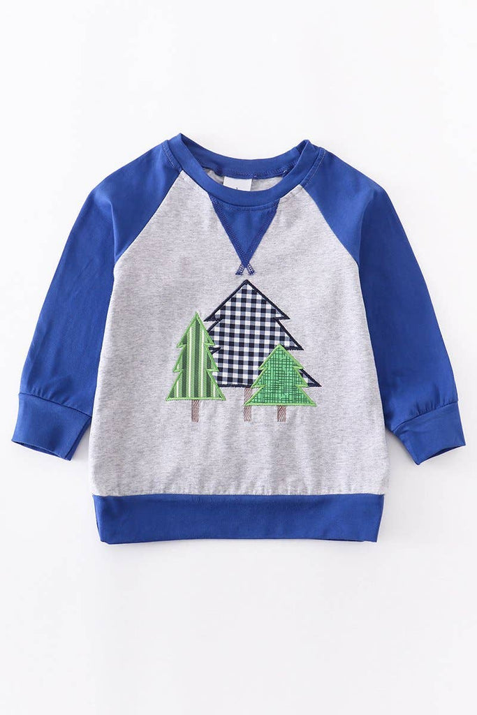 Christmas Tree Applique Blue Shirt