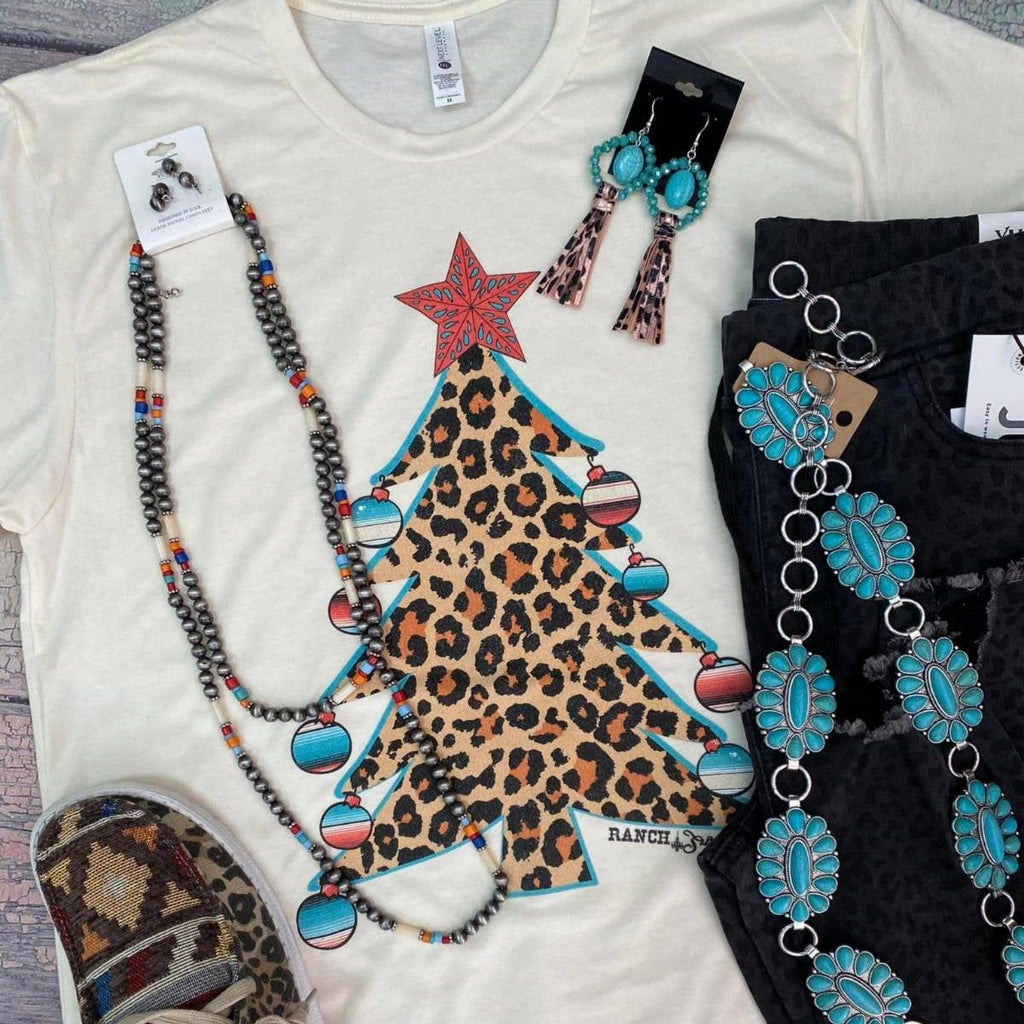 Leopard Christmas Tree With Serape Ornaments Tee