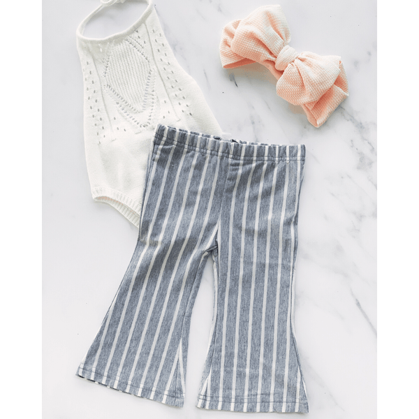 Blakely Boho Bell Bottoms - Gray & White Stripe