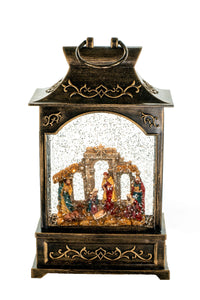 Gold Nativity Lantern LED Snow Globe