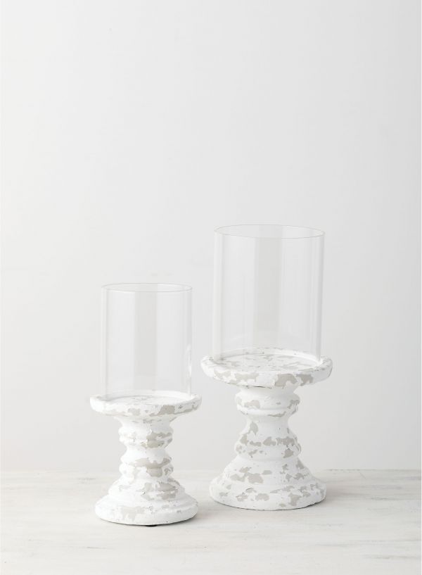 White Vintage Pillar Candle set of 2