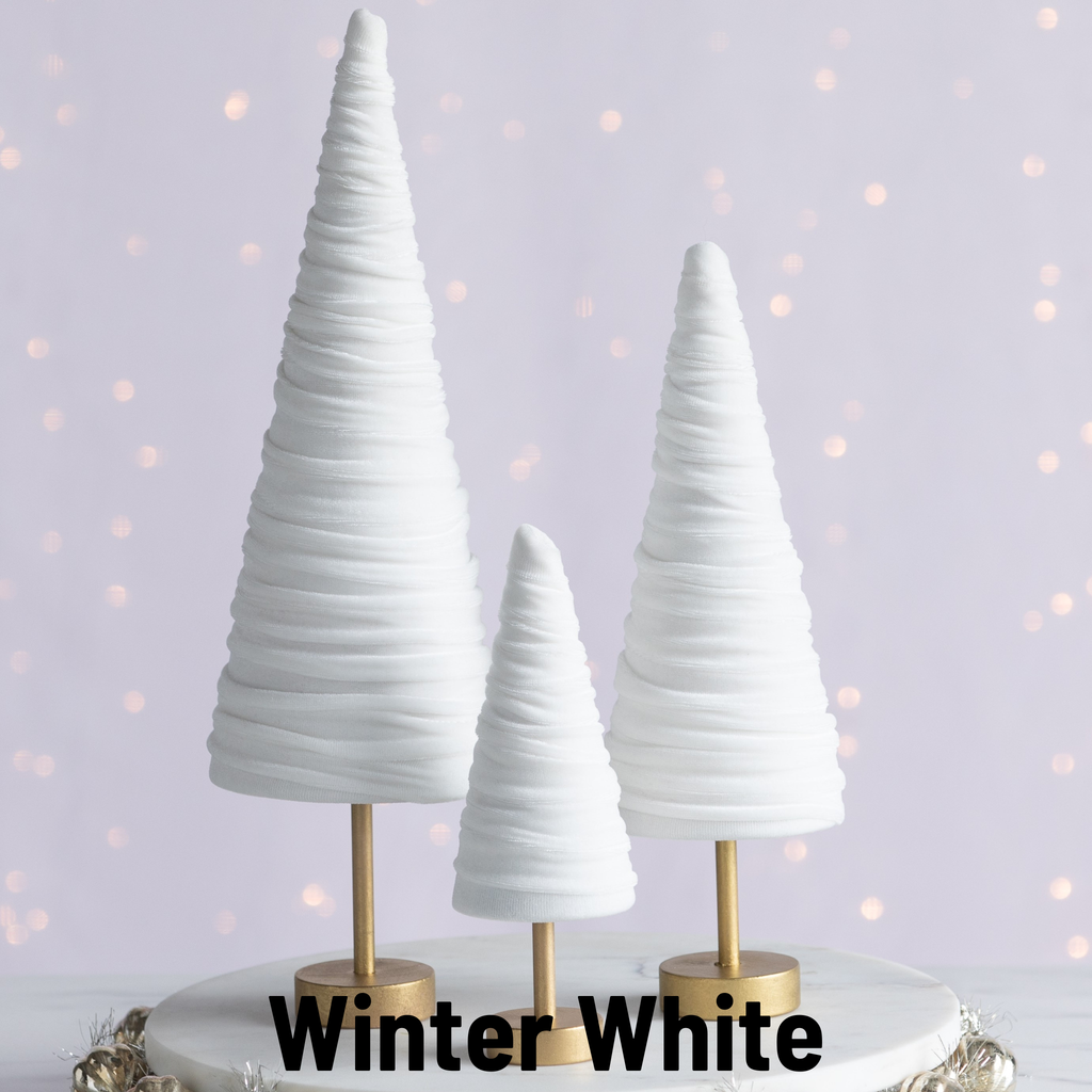 Handmade Pedestal Velvet Trees - Winter White