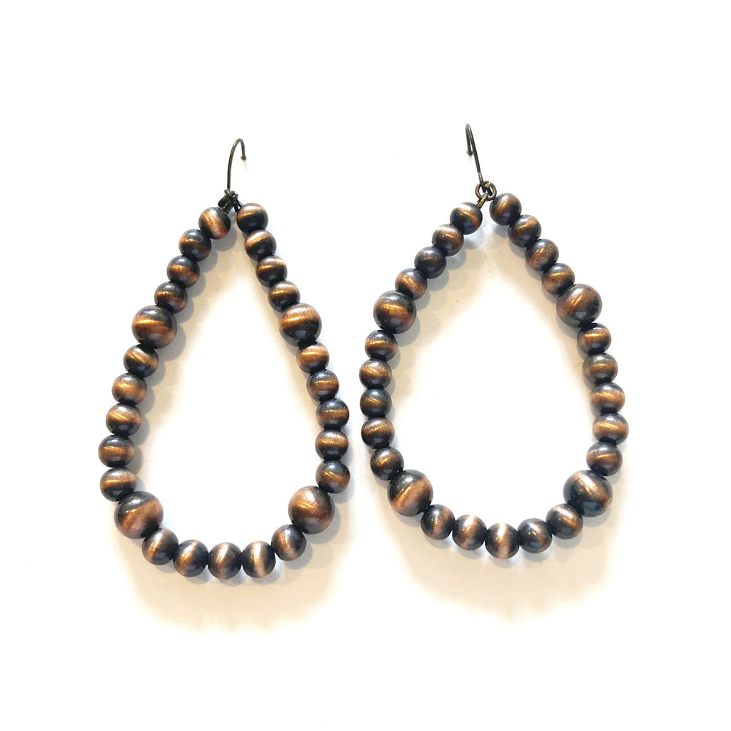 Copper Navajo Pearl Beads Tear Drop Earrings