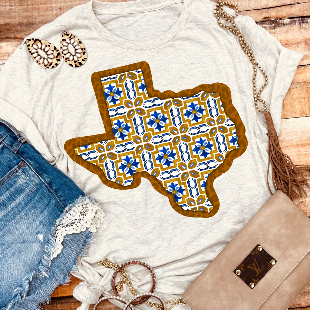 Texas Border Tile Tee in Heather Oatmeal