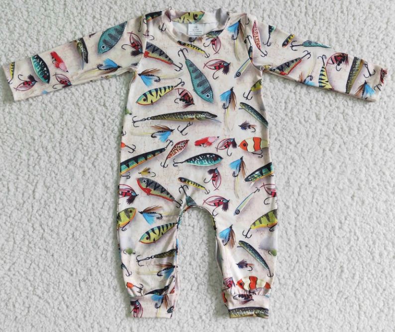 Fish print long sleeve baby romper