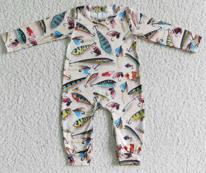 Fish print long sleeve baby romper
