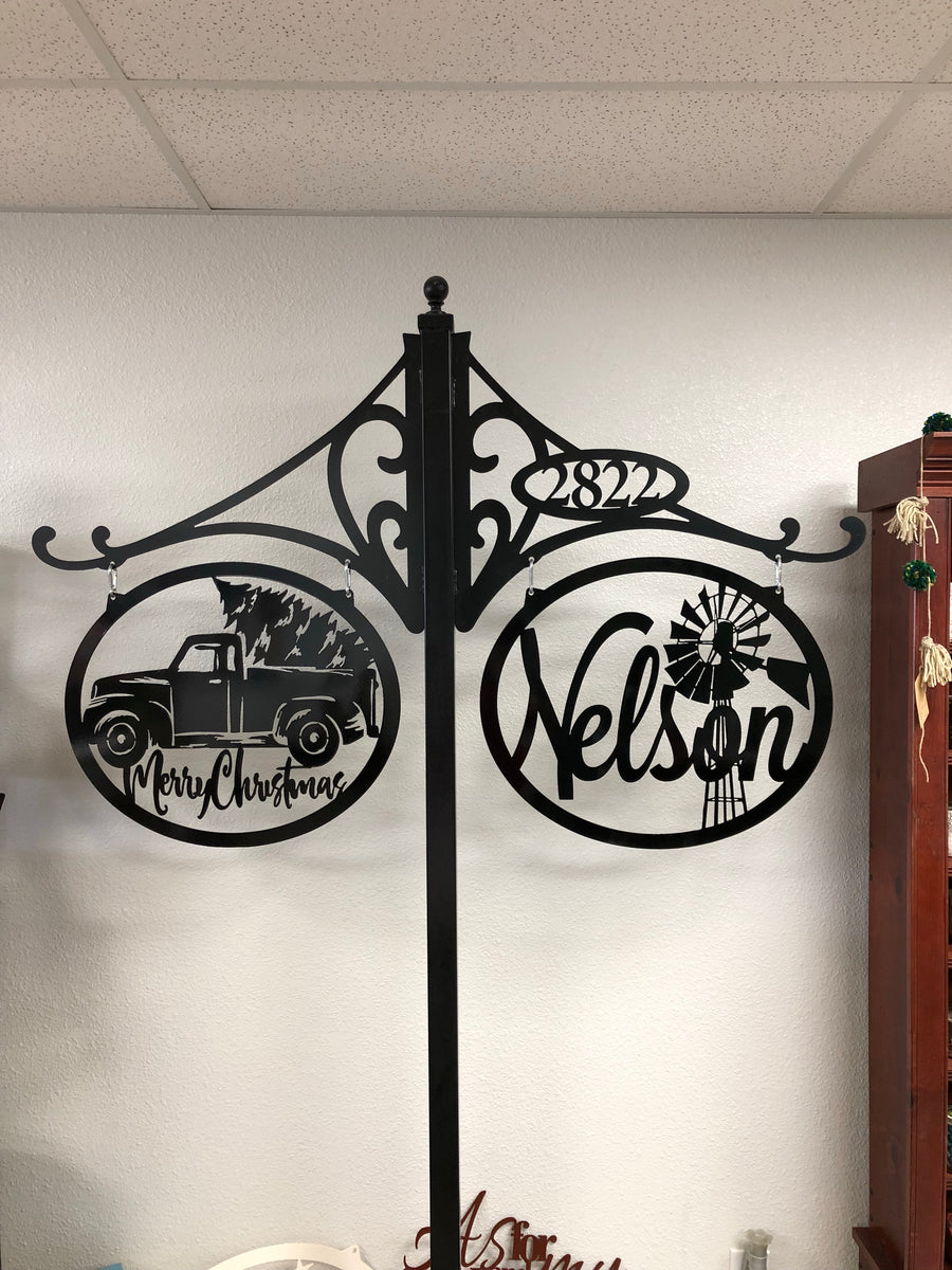 One Post Yard Sign with Two Arms – Steel Grace