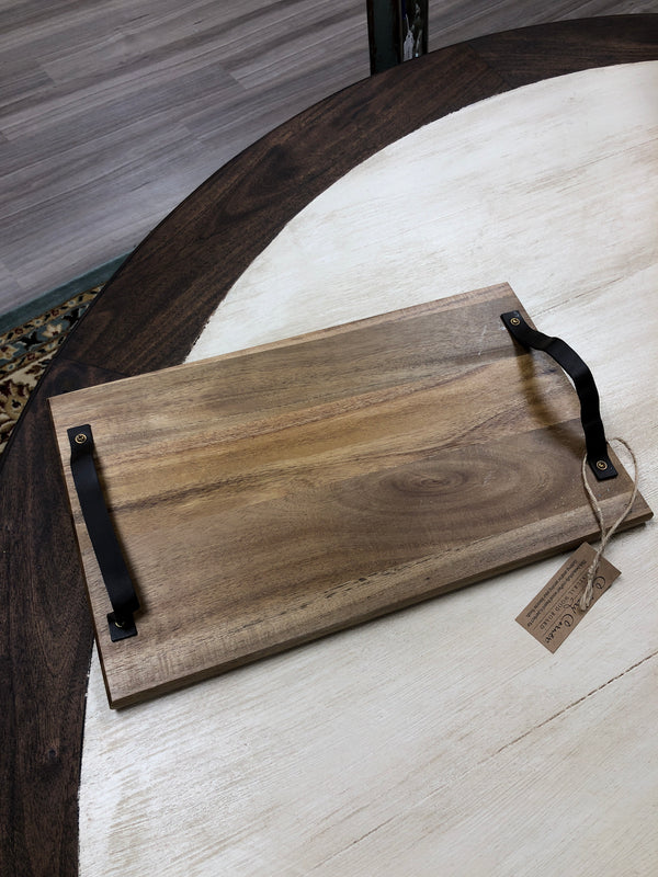 Acacia Tray 12 in.with Leather Handles - Matarow