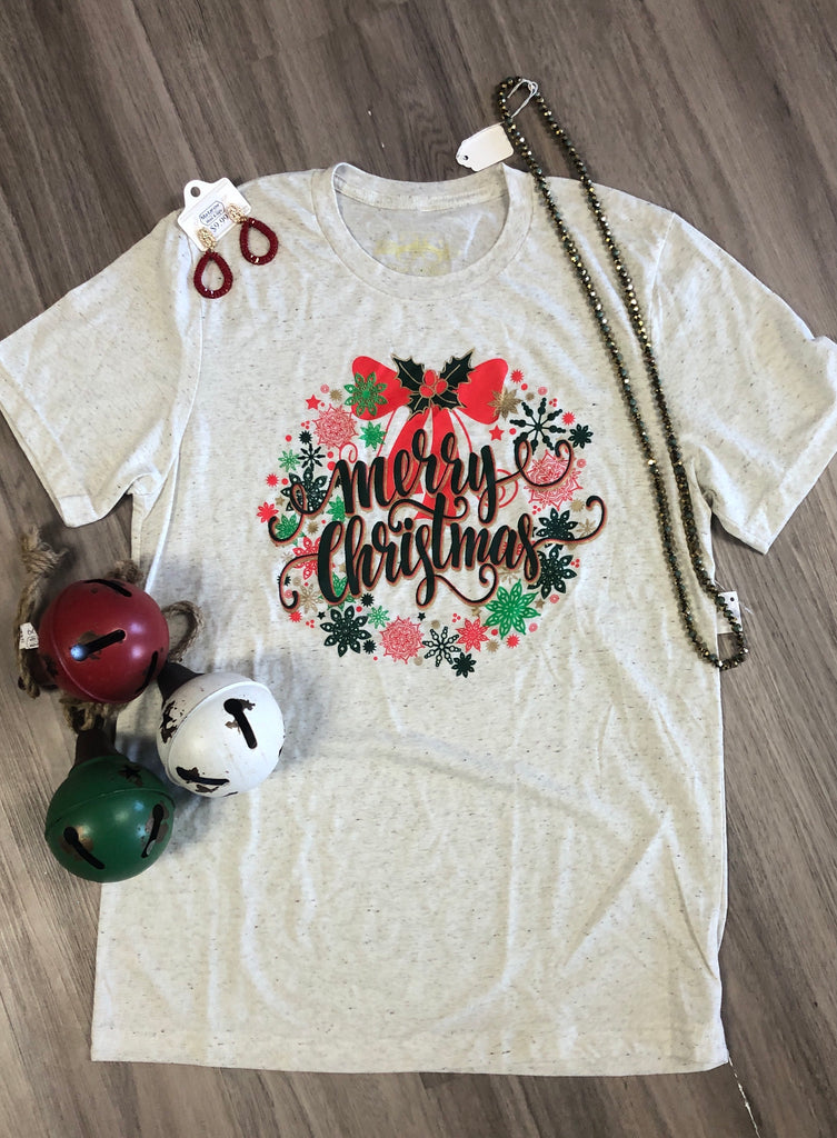 Merry Christmas Snowflake Wreath Tee