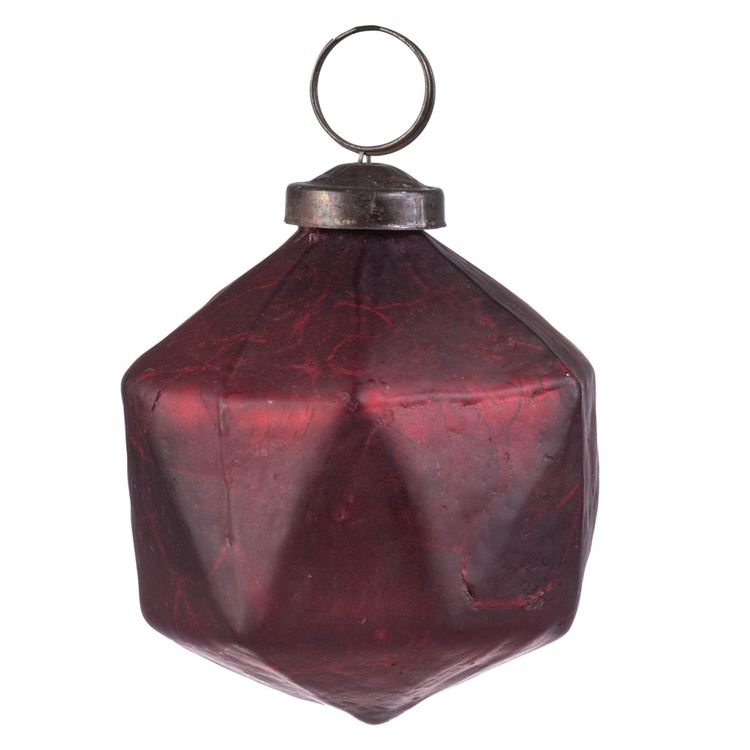 Matte Crackle Glass Hexagon Merlot Ornament