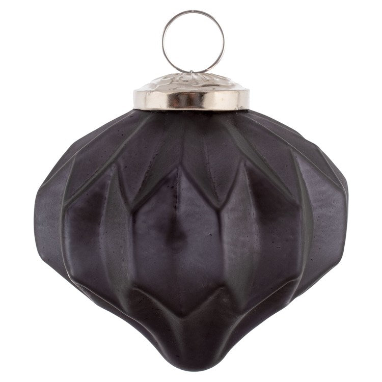 Pleated Round Glass Gunmetal Ornament