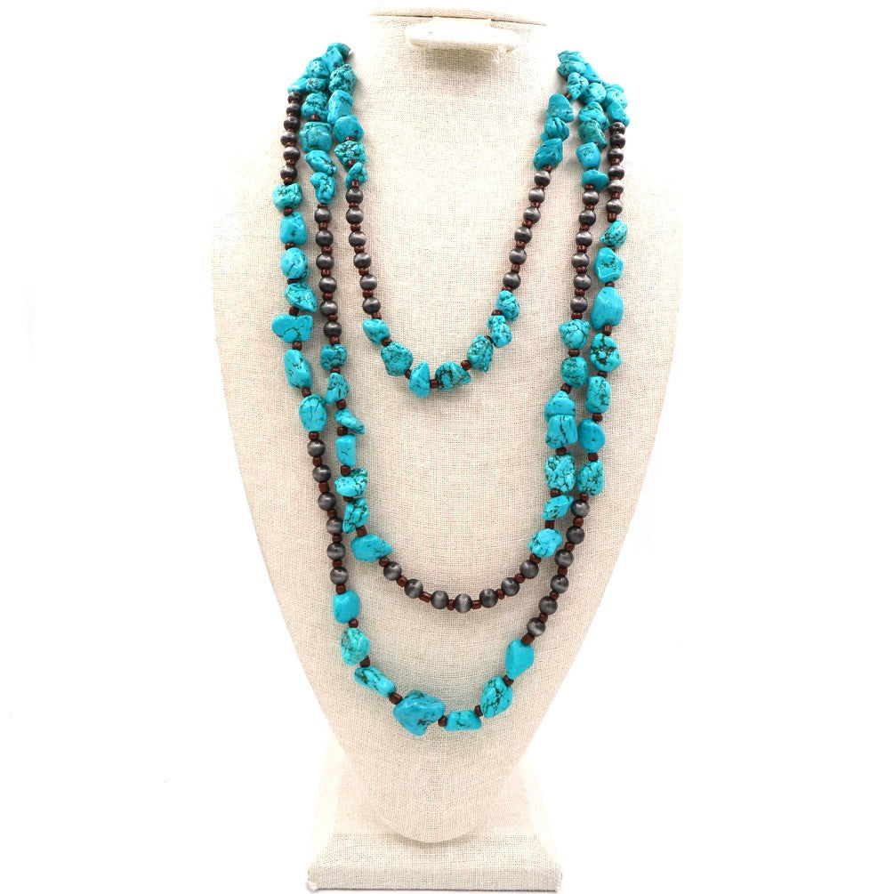 Layered Turquoise Stone Necklace with Copper Navajo Beads