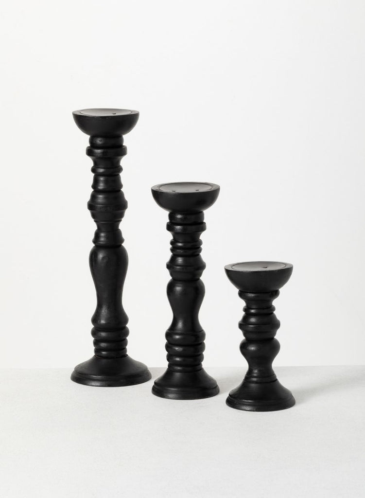 Tall Black Pillar Candleholder Set Of 3