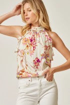 Brooke Pretty floral printed blouse with ruffles on top